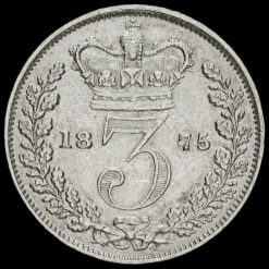 1875 Queen Victoria Young Head Silver Threepence Reverse