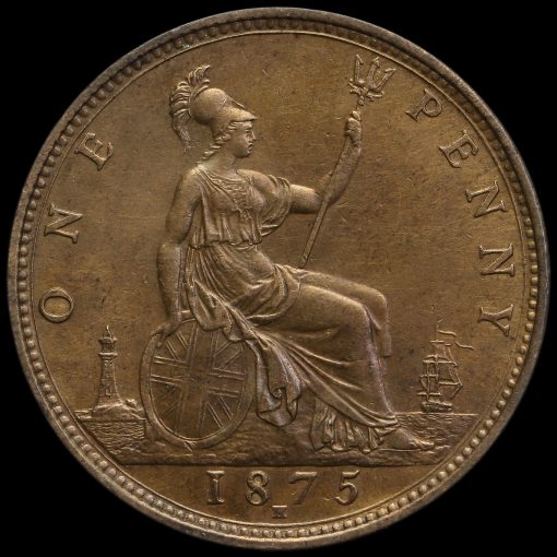 1875 H Queen Victoria Bun Head Penny Reverse