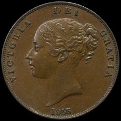 1858 Queen Victoria Young Head Copper Penny Obverse