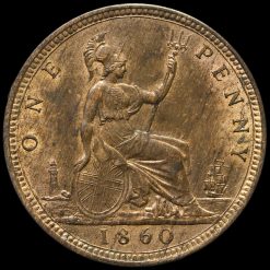 1860 Queen Victoria Bun Head Penny Reverse