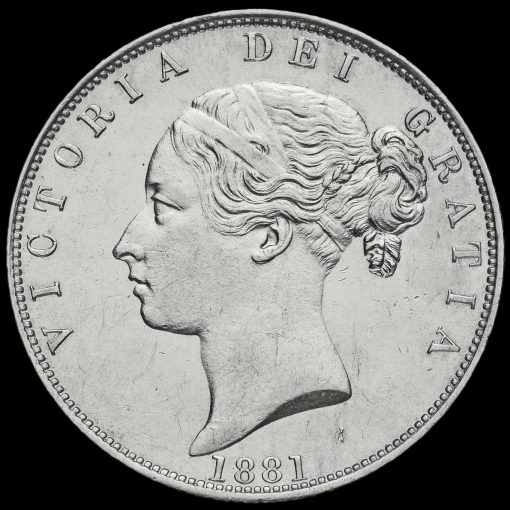 1881 Queen Victoria Young Head Silver Half Crown Obverse