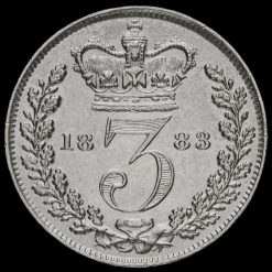 1883 Queen Victoria Young Head Silver Threepence Reverse
