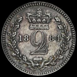 1884 Queen Victoria Young Head Silver Maundy Twopence Reverse