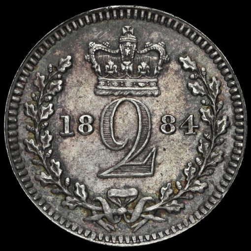 1884 Queen Victoria Young Head Silver Maundy Twopence Reverse