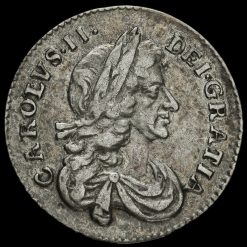 1673 Charles II Early Milled Silver Maundy Threepence Obverse