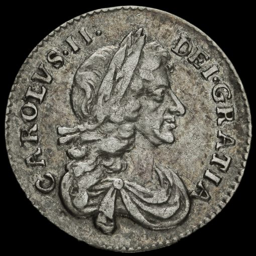 1673 Charles II Early Milled Silver Maundy Threepence Obverse