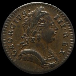 1774 George III Early Milled Copper Farthing Obverse