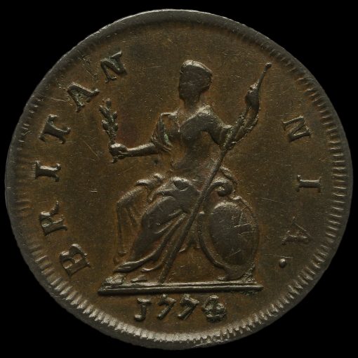 1774 George III Early Milled Copper Farthing