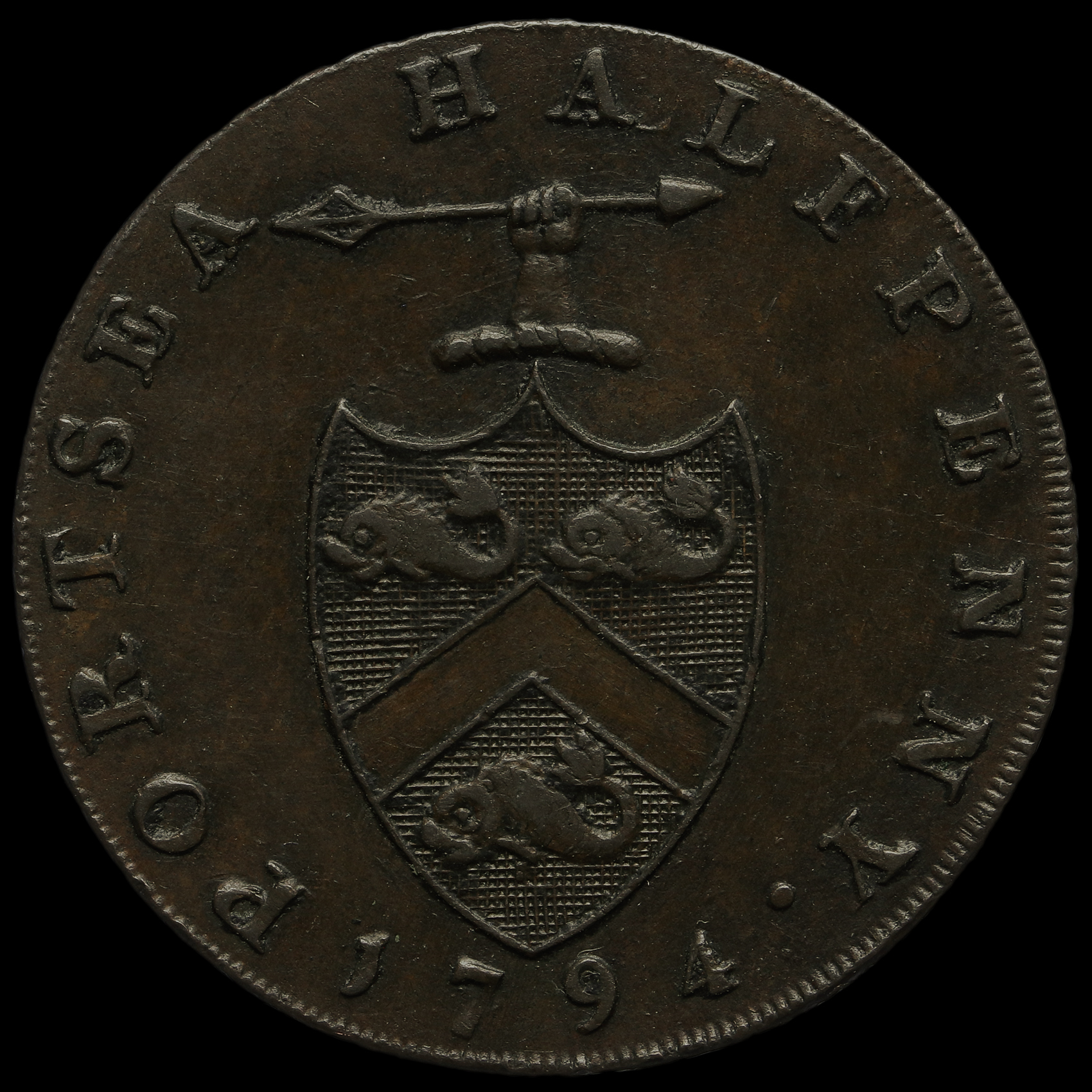 1794 Hampshire, Portsea Halfpenny Conder Token Obverse