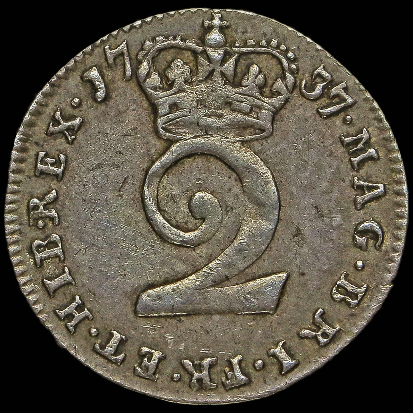 1737 George II Early Milled Silver Maundy Twopence, GVF