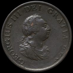 1799 George III Early Milled Copper Halfpenny Obverse