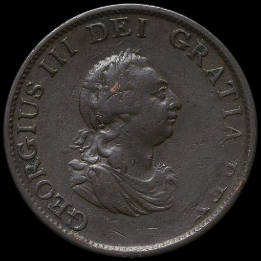 1799 George III Early Milled Copper Halfpenny Obverse