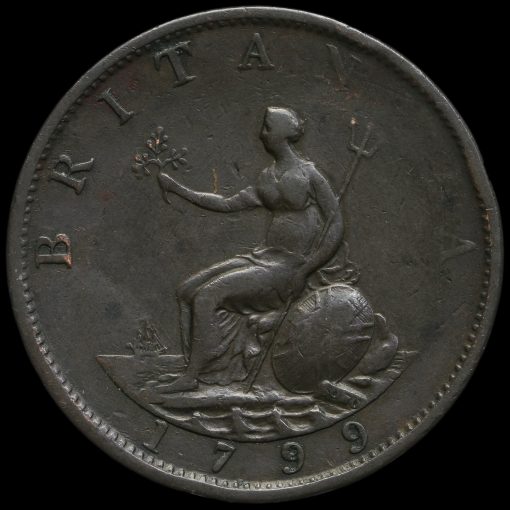 1799 George III Early Milled Copper Halfpenny Reverse