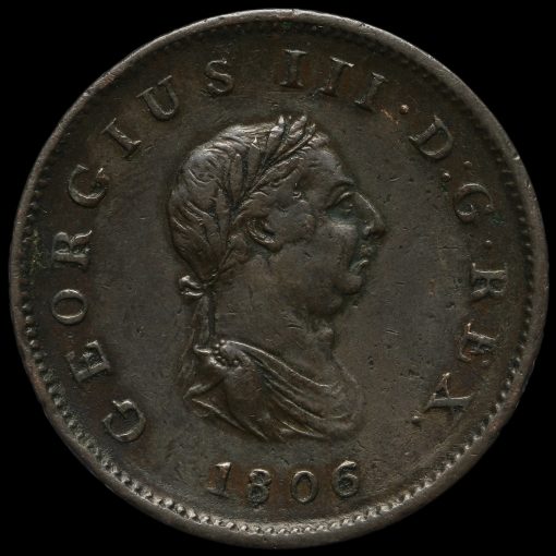 1806 George III Early Milled Copper Halfpenny Obverse