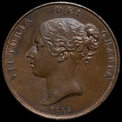 1848 Queen Victoria Young Head Copper Penny Obverse