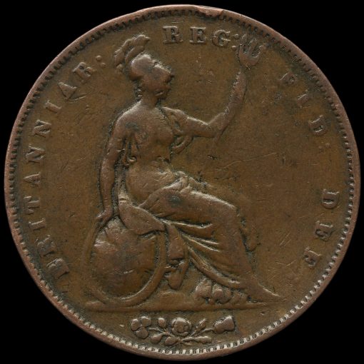 1853 Queen Victoria Young Head Copper Penny Reverse