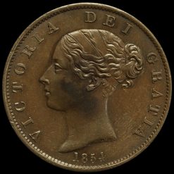 1854 Queen Victoria Young Head Copper Halfpenny Obverse