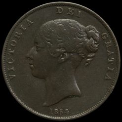 1854 Queen Victoria Young Head Copper Penny Obverse
