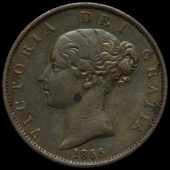 1855 Queen Victoria Young Head Copper Halfpenny Obverse
