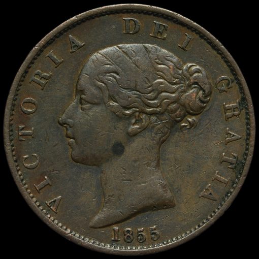 1855 Queen Victoria Young Head Copper Halfpenny Obverse