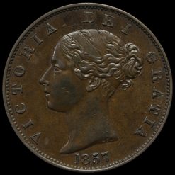 1857 Queen Victoria Young Head Copper Halfpenny Obverse