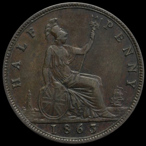 1863 Queen Victoria Bun Head Halfpenny Reverse