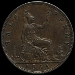 1865/3 Queen Victoria Bun Head Halfpenny Reverse