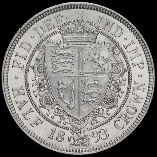 1893 Queen Victoria Veiled Head Silver Half Crown Reverse