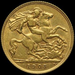 1908 Edward VII Gold Half Sovereign, London Mint Reverse