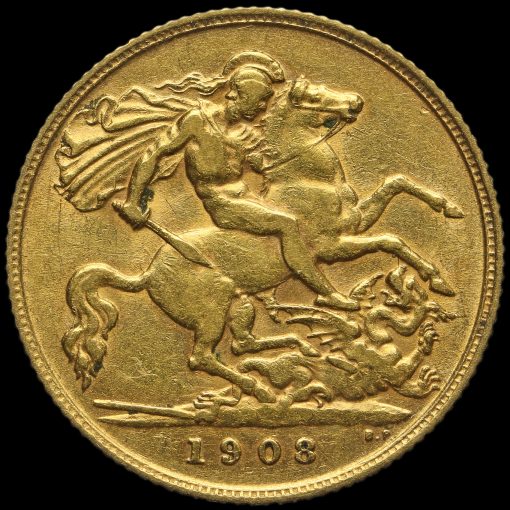 1908 Edward VII Gold Half Sovereign, London Mint Reverse