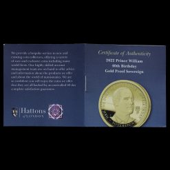 2022 Prince William 40th Birthday Gold Proof Sovereign CoA