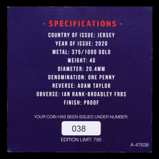 2020 Jersey Gold Proof Penny, 75th Anniversary of VE Day Certificate