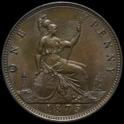 1875 Queen Victoria Bun Head Penny Reverse
