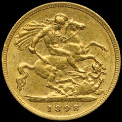 1898 Queen Victoria Veiled Head Gold Half Sovereign Reverse