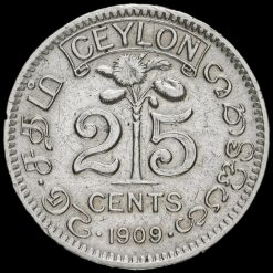 Ceylon (Sri Lanka) 1909 Edward VII Silver 25 Cents Reverse