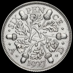 1927 George V Proof Silver Sixpence Reverse