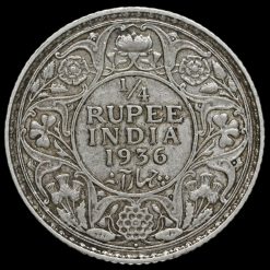 British India 1936 George V Silver 1/4 Rupee Reverse