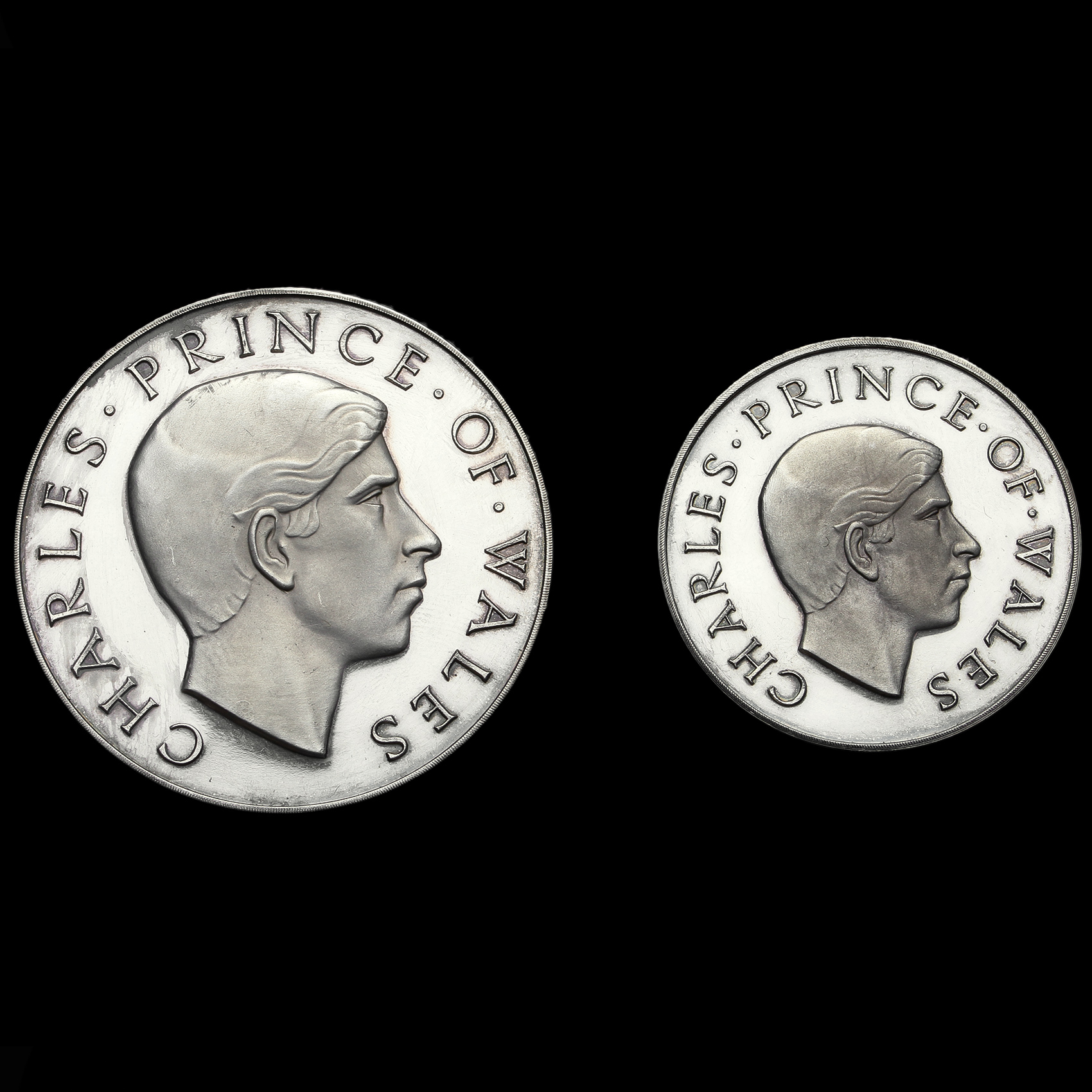 1969 Prince of Wales Investiture Two Silver Proof Medals Set with Box & CoA Obverse