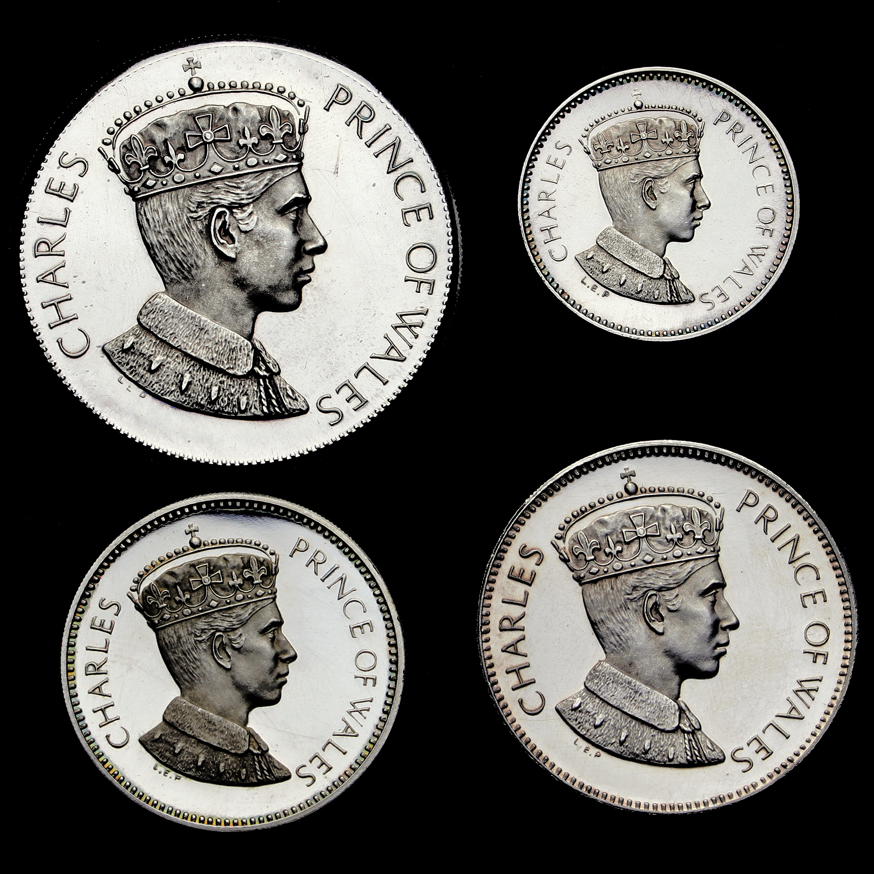 1969 Prince of Wales Investiture Four Silver Proof Medal Set Obverse