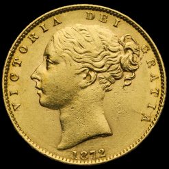 1872 Queen Victoria Young Head Shield Back Gold Full Sovereign Obverse