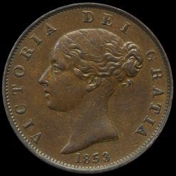 1853 Queen Victoria Young Head Copper Halfpenny Obverse