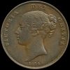 1854 Queen Victoria Young Head Copper Penny Obverse