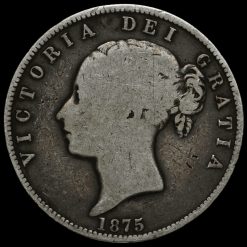 1875 Queen Victoria Young Head Silver Half Crown Obverse