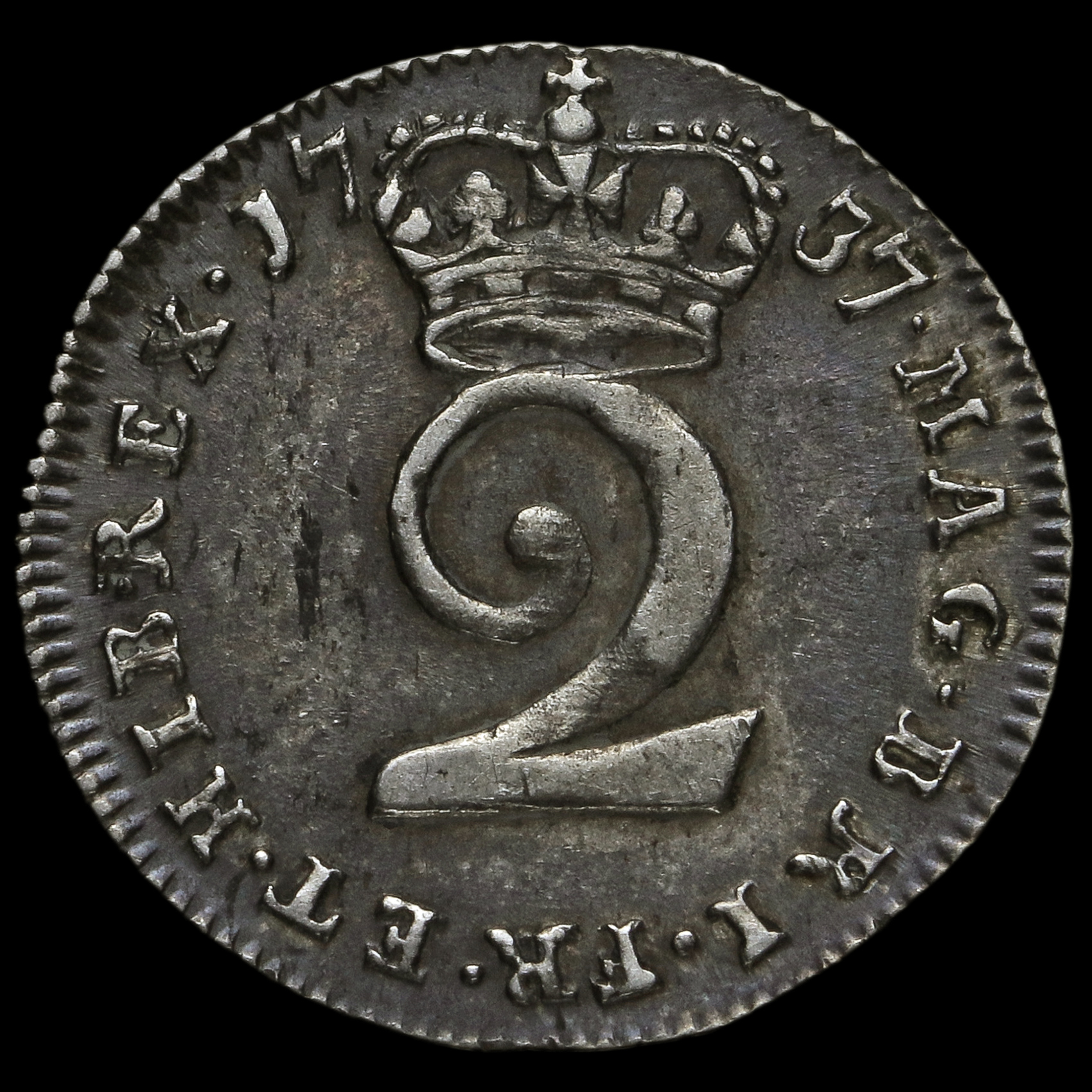 1737 George II Early Milled Silver Maundy Twopence, GVF