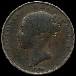 1855 Queen Victoria Young Head Copper Penny Obverse