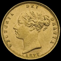 1877 Queen Victoria Young Head Shield Back Gold Half Sovereign Obverse