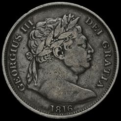 1816 George III Milled Silver 'Bull Head' Half Crown Obverse