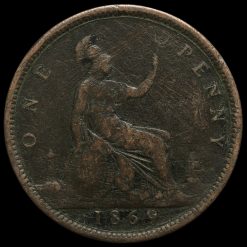 1869 Queen Victoria Bun Head Penny Reverse