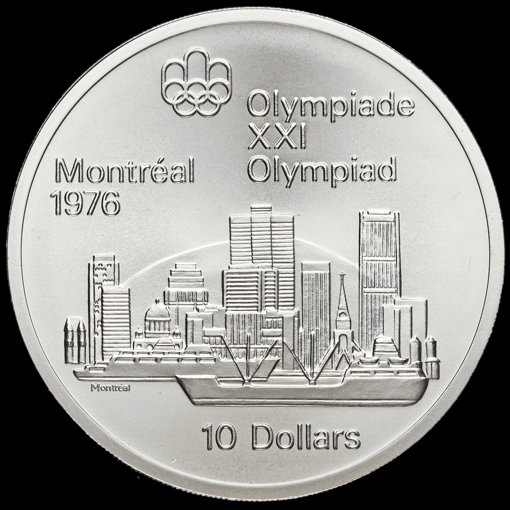 Canada 1973 .925 Silver 10 Dollars, Olympics, Montreal Skyline, UNC