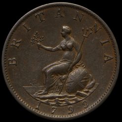1799 George III Early Milled Copper Halfpenny Reverse